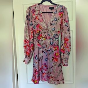 Bardot Pink floral satin dress. Size 4/6 more like a 2
